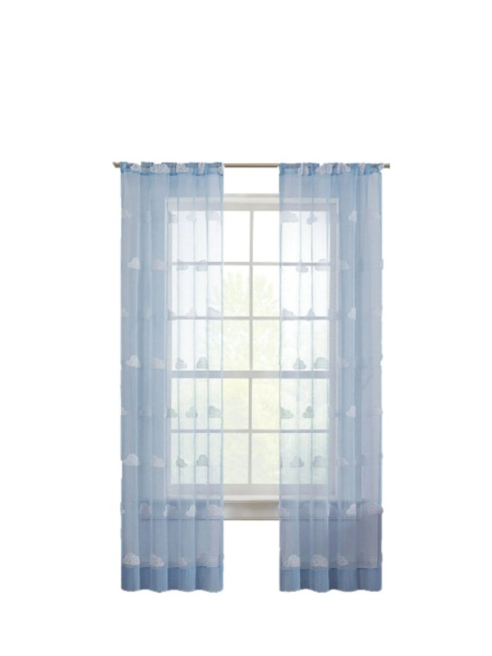 Your Zone Clipped Cloud Sheer Window Blue Curtain Panel, Size 38"x95"